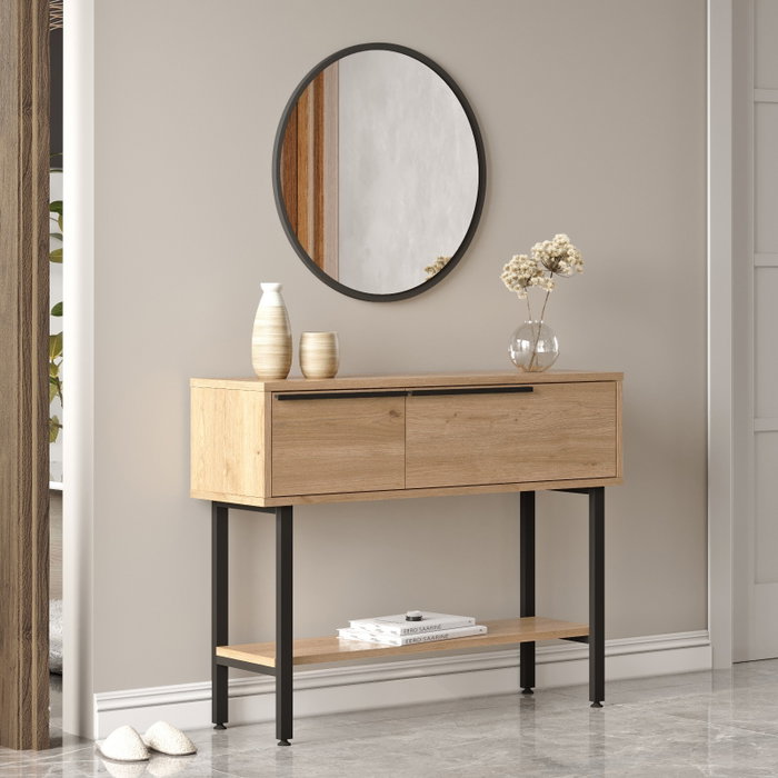 Hanah Home On12-S Aparador de Nogal con Espejo 100x76x29.5cm Tablero Melamina Patas Metal